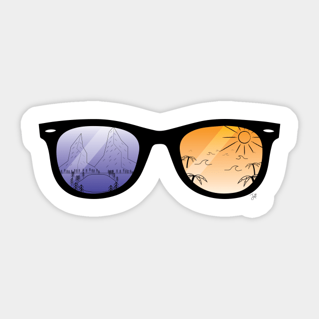 Sunglasses with Beach and Mountains Orange and Blue Sticker by JDP Designs